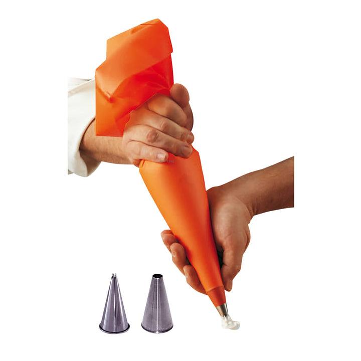 de Buyer-Set aus Spritzbeutel und 2 Edelstahltüllen - 35cm - 4347.03, Orange