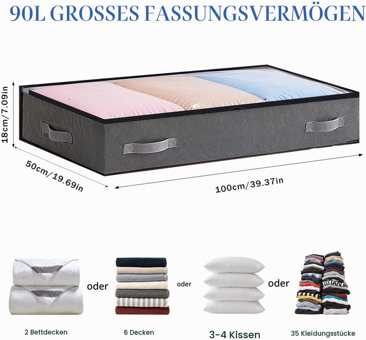 3 Stück Unterbettkommode Mit Deckel, 90L Faltbare Unterbett Aufbewahrungsbox, Aufbewahrungstasche St