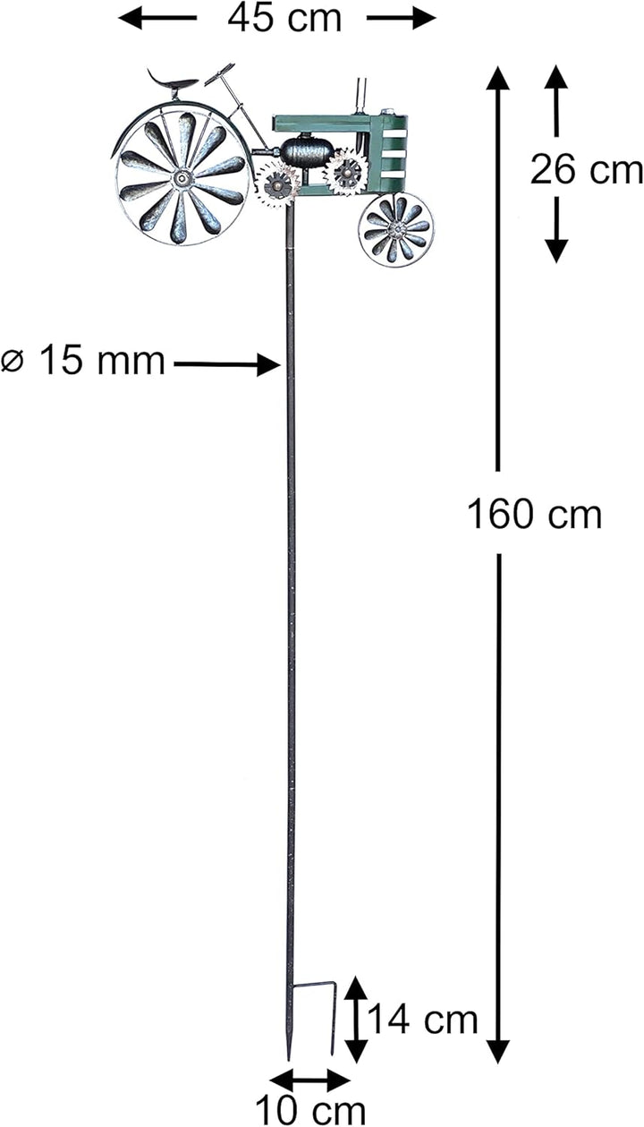 DanDiBo Gartenstecker Metall Traktor XL 160 cm Trecker Grün 96106 Windspiel Windrad Wetterfest Garte