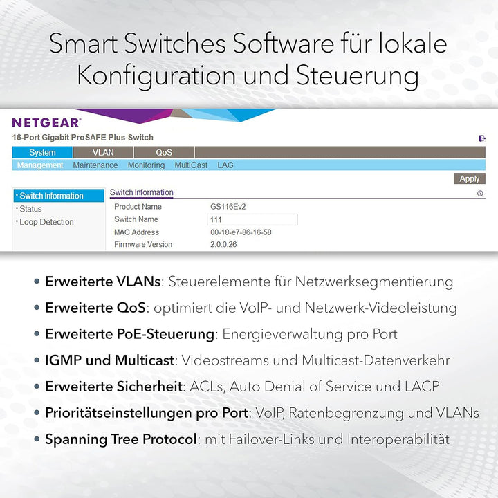 Netgear MS510TXUP 10 Port Multi-Gigabit/10GbE LAN PoE Switch Smart (Managed mit 8x PoE++ mit 295W, 2