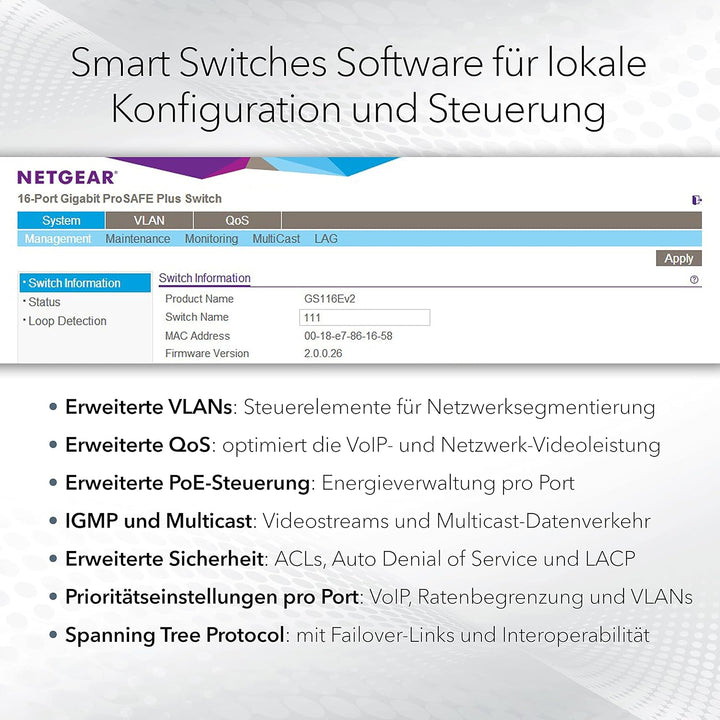 NETGEAR GS724TP 24 Port Gigabit Ethernet LAN PoE Switch Smart (Netzwerk Switch Managed mit 24x PoE+
