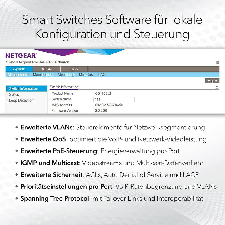 NETGEAR GS728TP 28 Port Gigabit Ethernet LAN PoE Switch Smart (Netzwerk Switch Managed mit 24x PoE+