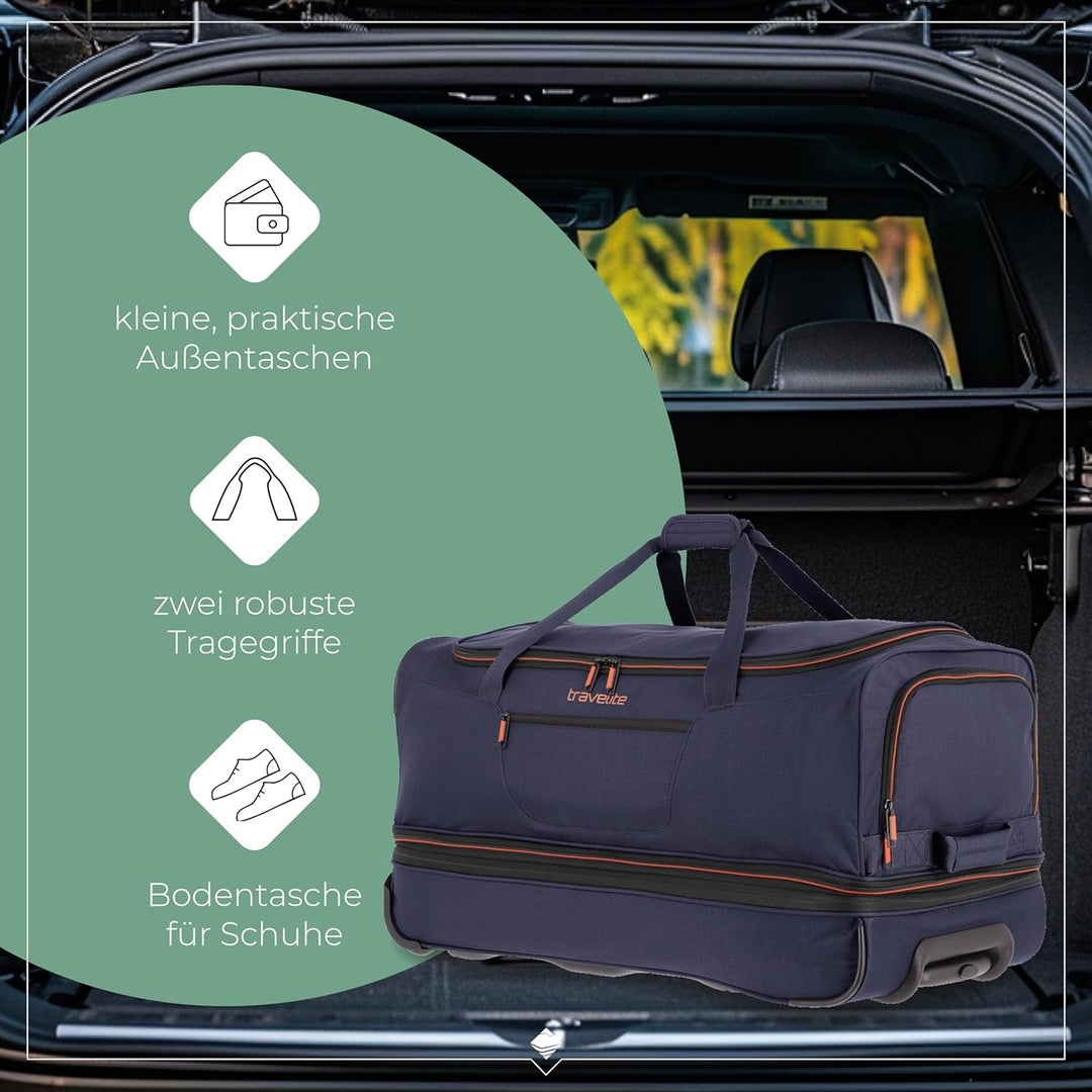 travelite 2-Rad Trolley Reisetasche Gr. L mit Dehnfalte, Gepäck Serie BASICS: Weichgepäck Reisetasch