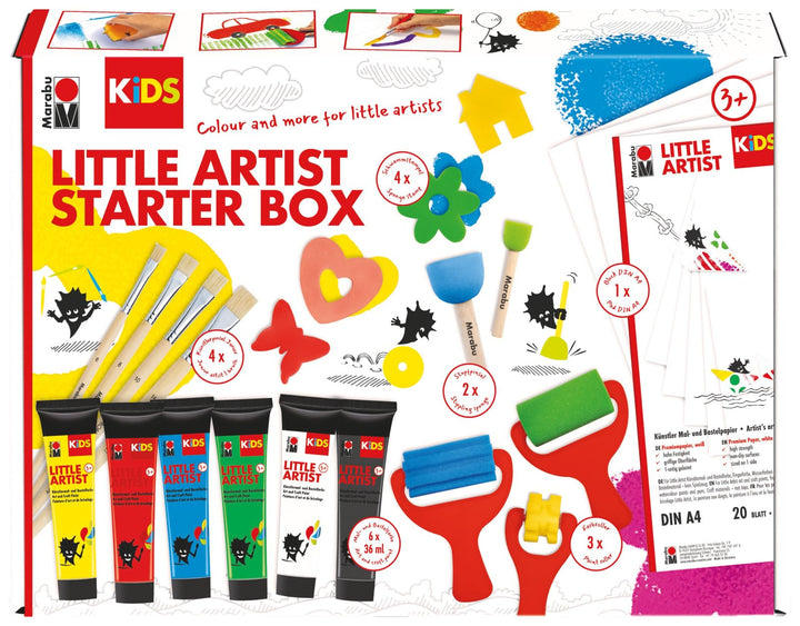 Marabu KiDS Little Artist, Starter Box, Mal- und Bastelbox für Kinder ab 3 Jahren, inkl. 6 x 36 ml a