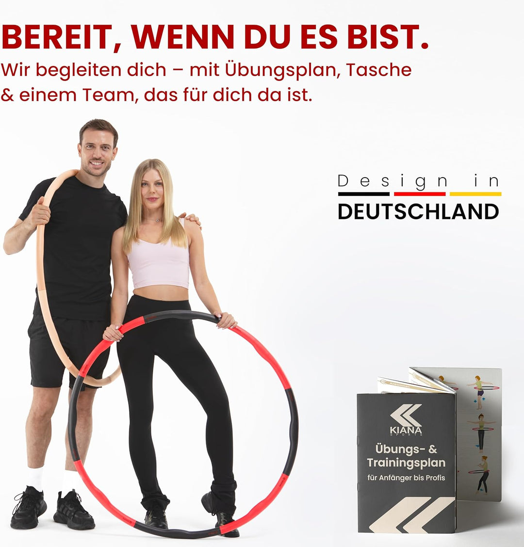 KIANA SPORTS® Hula Hoop Reifen Erwachsene inkl. Tasche und Übungsplan [1,2 kg] - Stabiler Hoola Hoop