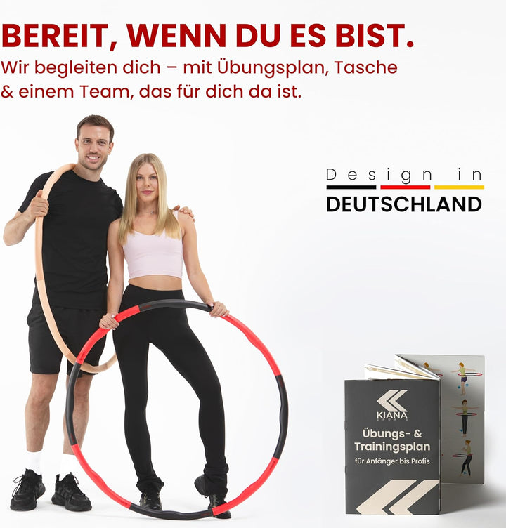 KIANA SPORTS® Hula Hoop Reifen Erwachsene inkl. Tasche und Übungsplan [1,2 kg] - Stabiler Hoola Hoop