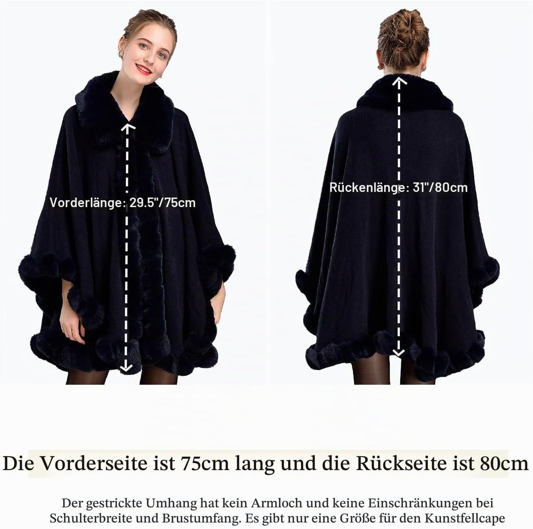 BEAUTELICATE Kunstpelz Poncho Cape Strick Damen Winter Kunstfell Stola Schal Cape Cardigan Warm mit