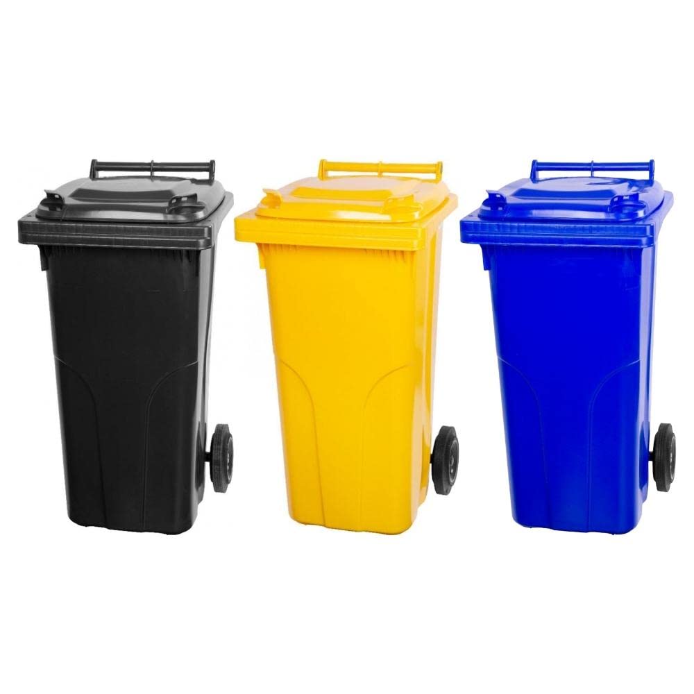 PROREGAL SuperSparSet 3x 2-Rad-Mülltonne MGB | HDPE-Kunststoff | 120 Liter Grau/Schwarz & Gelb & Bla