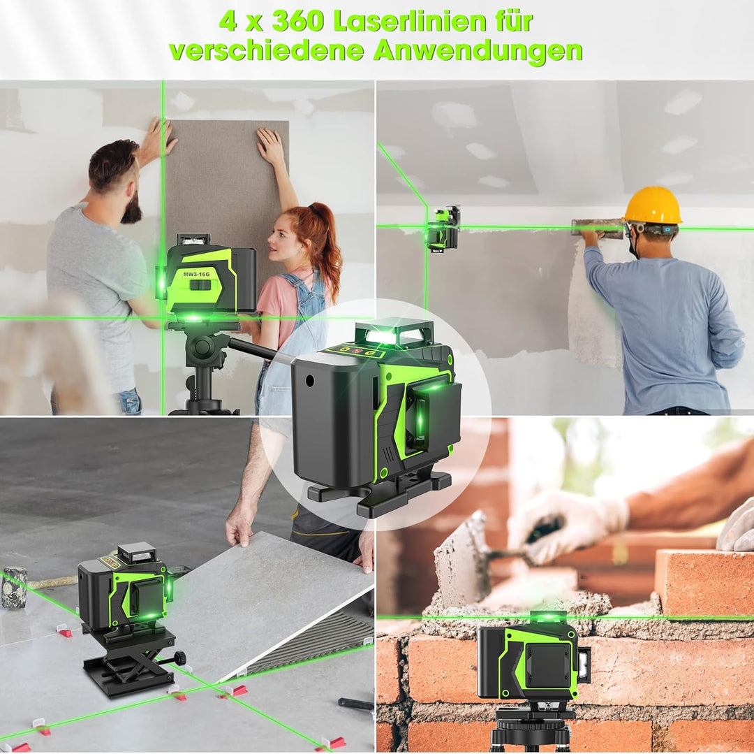 Kreuzlinienlaser Grün 16 Linien Nivellierlaser, 4 x 360 ° Laser wasserwaage, linienlaser kreuzlaser