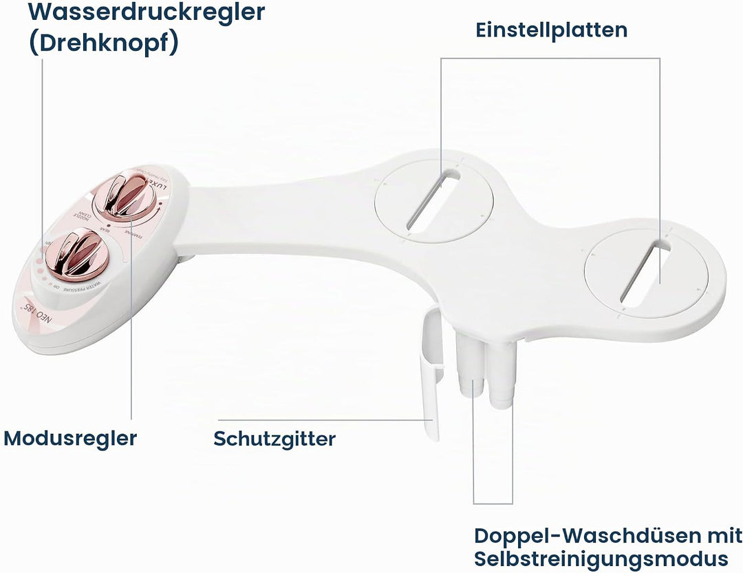 Luxe Bidet NEO 185 - Selbstreinigende, Doppeldüse, nicht elektrischer Bidet-Aufsatz für Toilettensit