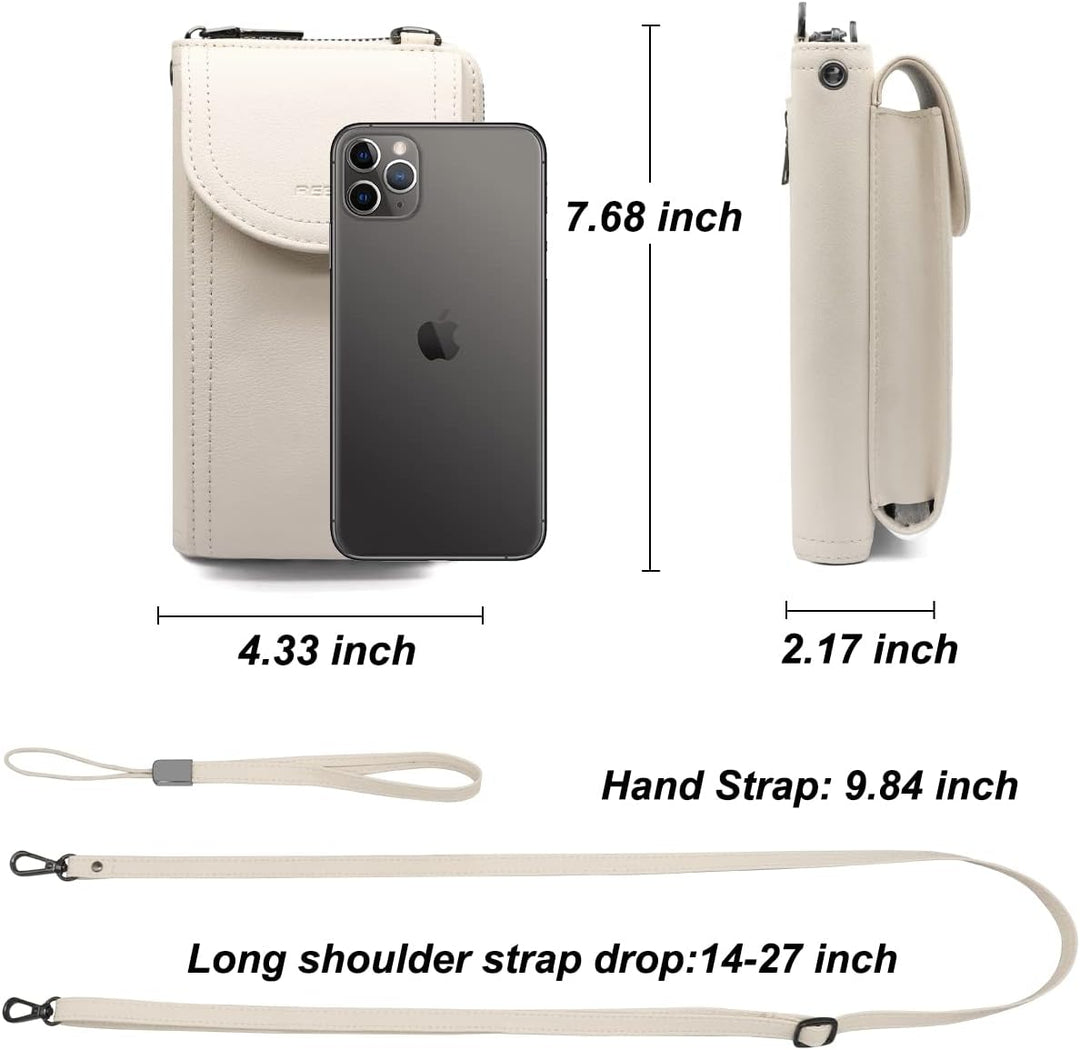 REETEE Handytasche zum Umhängen RFID Schutz Geldbeutel Damen Handy Umhängetasche Leder Viele Fächer