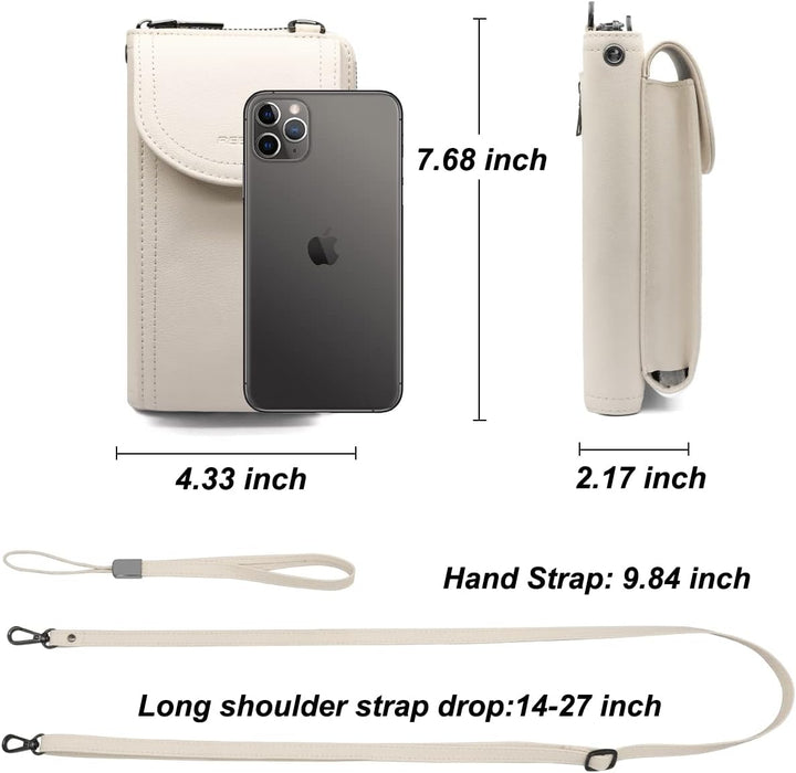 REETEE Handytasche zum Umhängen RFID Schutz Geldbeutel Damen Handy Umhängetasche Leder Viele Fächer