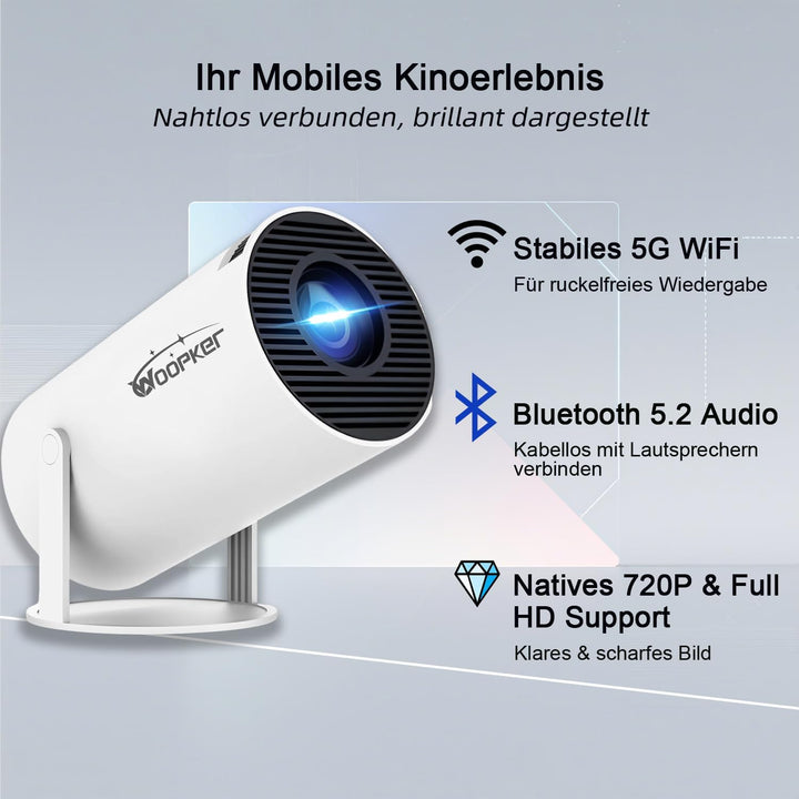 Mini Projektor mit WiFi 6 und BT 5.2, Full HD 1080P Unterstützt Mini Beamer, Portabler Heimkino Beam