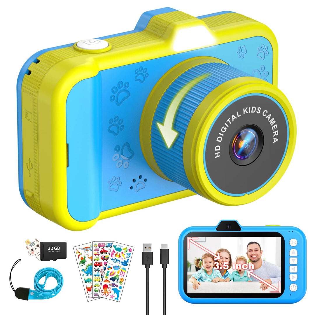 Kinderkamera, 3,5" Grossbildschirm 48MP 1080P Digitalkamera Kinder mit 360° Drehbares Zoomobjektiv L