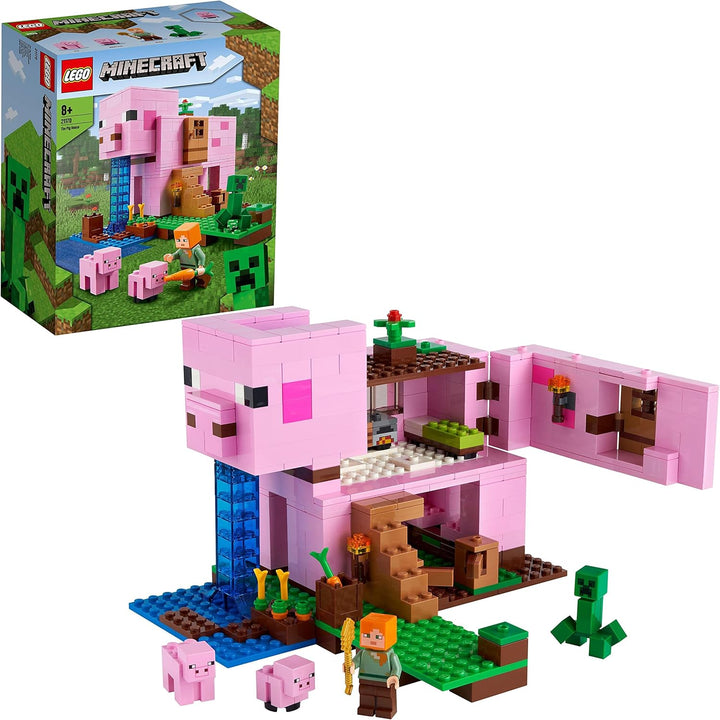 LEGO 21170 Minecraft Das Schweinehaus Bauset mit Figuren: Alex, Creeper und 2 Schweinefiguren, Tier-