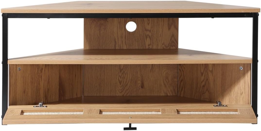 Calicosy - TV-Eckschrank, 1 Klapptür, Geflecht aus Rattan, Holzdekor, Spanplatten, Metallfüsse, Wohn