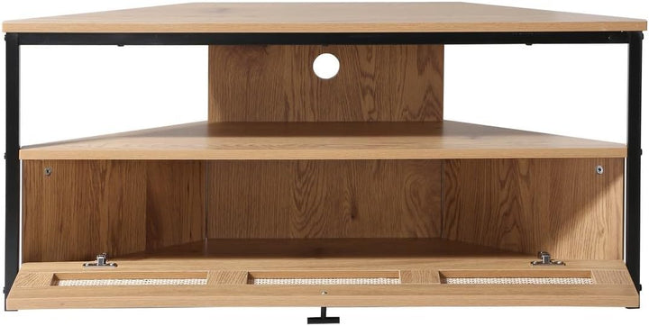 Calicosy - TV-Eckschrank, 1 Klapptür, Geflecht aus Rattan, Holzdekor, Spanplatten, Metallfüsse, Wohn