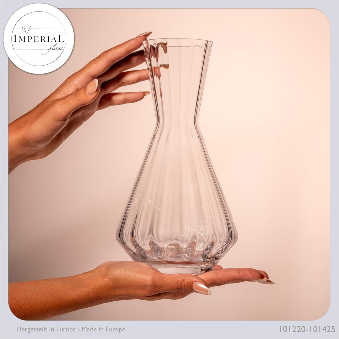 Weindekanter 1200ml 2er Set – handgefertigte Karaffe aus Crystalline Glas mit gewellter Optik – Rotw