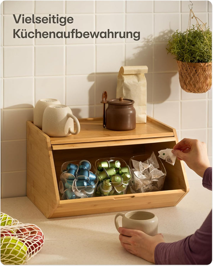 Praknu Brotkasten Holz Gross – 40x33cm Brotbox mit zusätzlicher Ablagefläche – Brot Aufbewahrungsbox