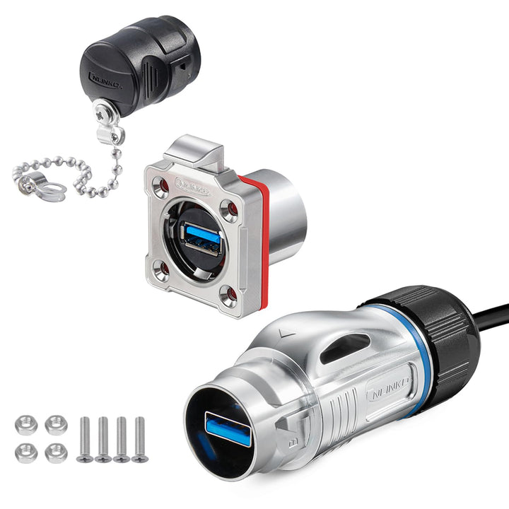 CNLINKO BD-24 USB 3.0 Wasserdichter Stecker, Stecker mit 20 zoll Kabel | Typ A Buchse aus Metall, Ei