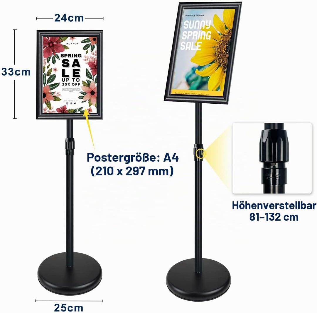 A4 Infoständer Posterständer Alu-Schildhalter Schnapprahmen, Winkel und Höhe einstellbar, Zeichenrah