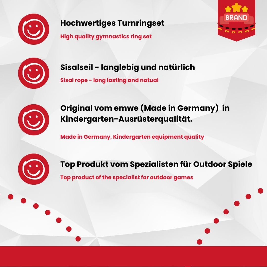 Turnringe Set für Kinder Schaukelringe Seillänge ca. 130 cm verstellbar Traglast 50 Kg. Qualität von