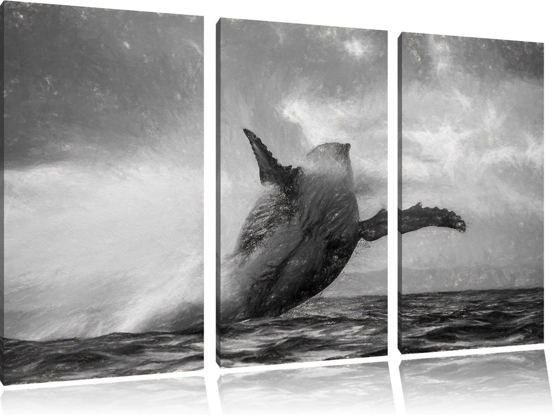 Pixxprint Buckelwale Kanada Kohle Effekt 3-Teiler Leinwandbild 120x80 Bild auf Leinwand