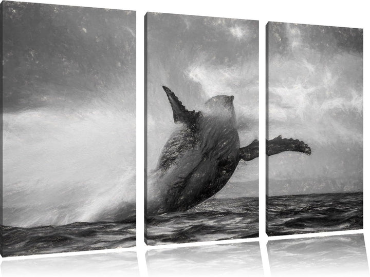 Pixxprint Buckelwale Kanada Kohle Effekt 3-Teiler Leinwandbild 120x80 Bild auf Leinwand