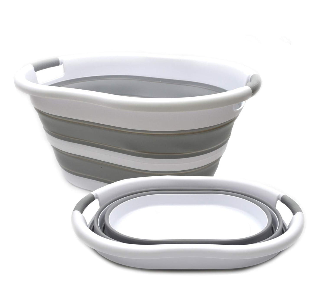 SAMMART 36L - Set mit 2 faltbaren Kunststoff-Wäschekorben – ovale Wanne/Korb – Faltbarer Aufbewahrun