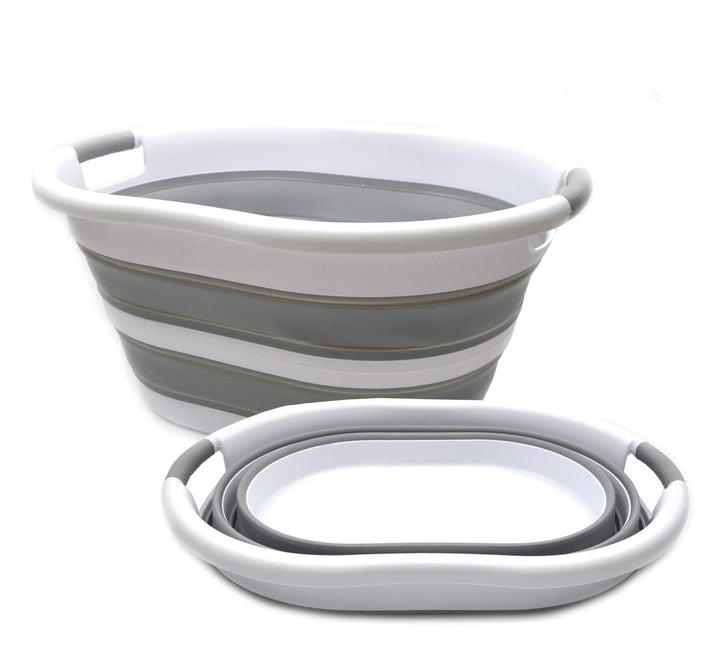 SAMMART 36L - Set mit 2 faltbaren Kunststoff-Wäschekorben – ovale Wanne/Korb – Faltbarer Aufbewahrun