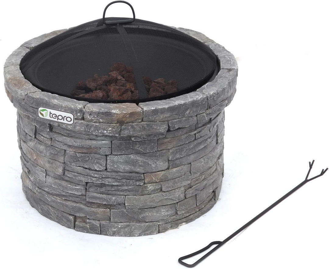 tepro Feuerstelle Gladstone Ø 67,5 cm – Outdoor Feuerstelle in eleganter Steinoptik mit Funkenschutz