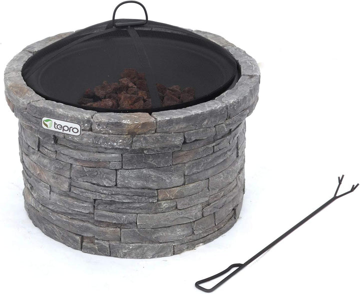 tepro Feuerstelle Gladstone Ø 67,5 cm – Outdoor Feuerstelle in eleganter Steinoptik mit Funkenschutz