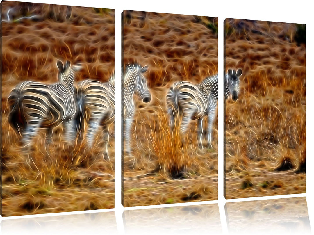 Zebraherde im Wildgras Spezial 3-Teiler Leinwandbild 120x80 Bild auf Leinwand, XXL riesige Bilder fe