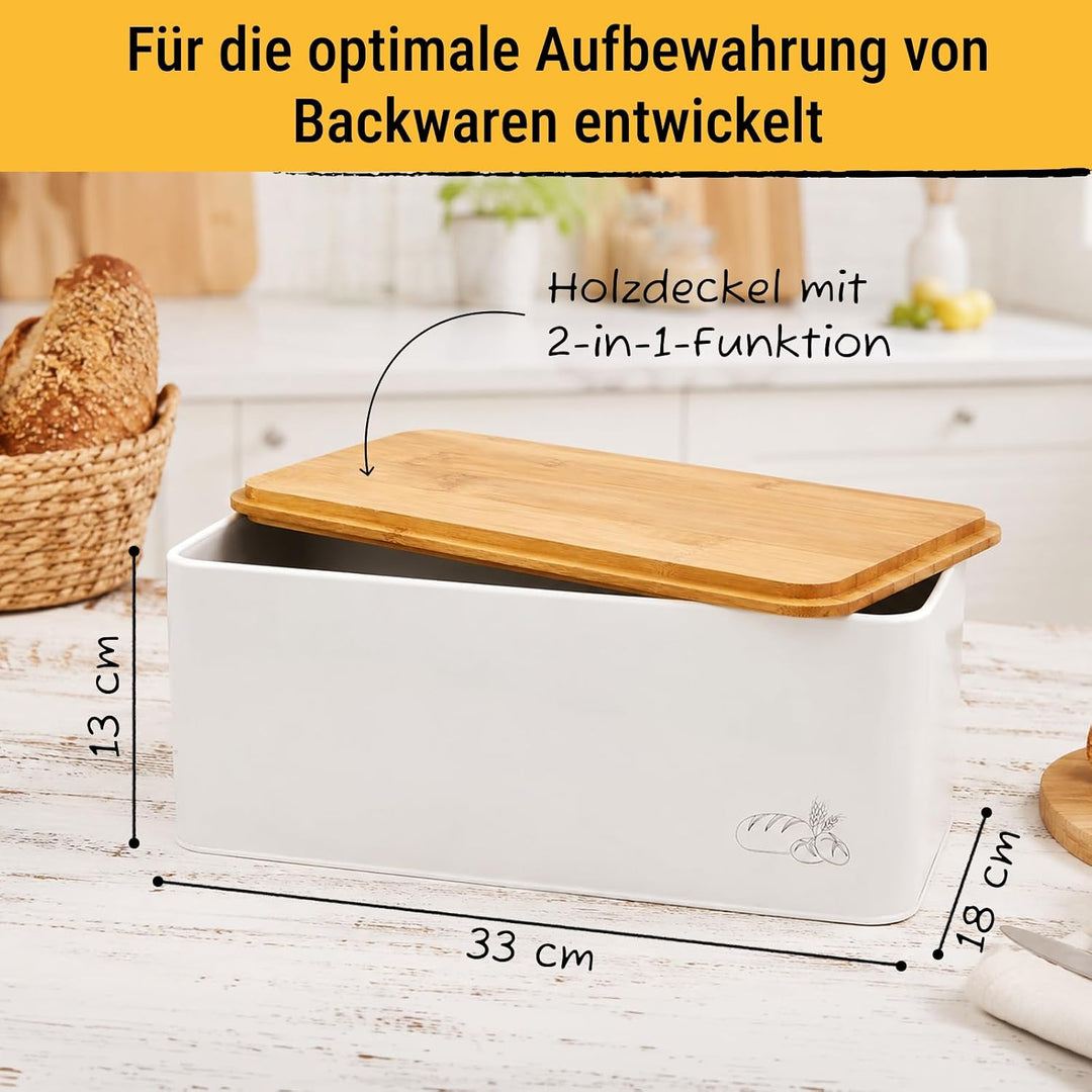 Birkmann, Laib &amp; Seele Brotkasten, Metall mit Bambusdeckel, 33 cm, zum Aufbewahren von Brot und Teig