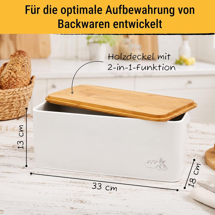 Birkmann, Laib &amp; Seele Brotkasten, Metall mit Bambusdeckel, 33 cm, zum Aufbewahren von Brot und Teig