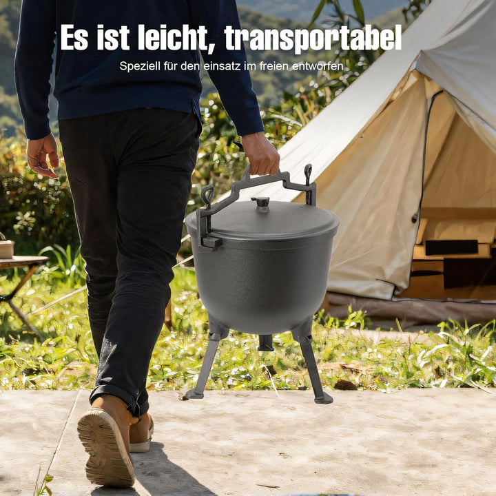 10L Jagdkessel Gulaschkessel Gusseisen Topf Gusseiserner Kessel BBQ Schmortopf Gusseisen Kochtopf Fe