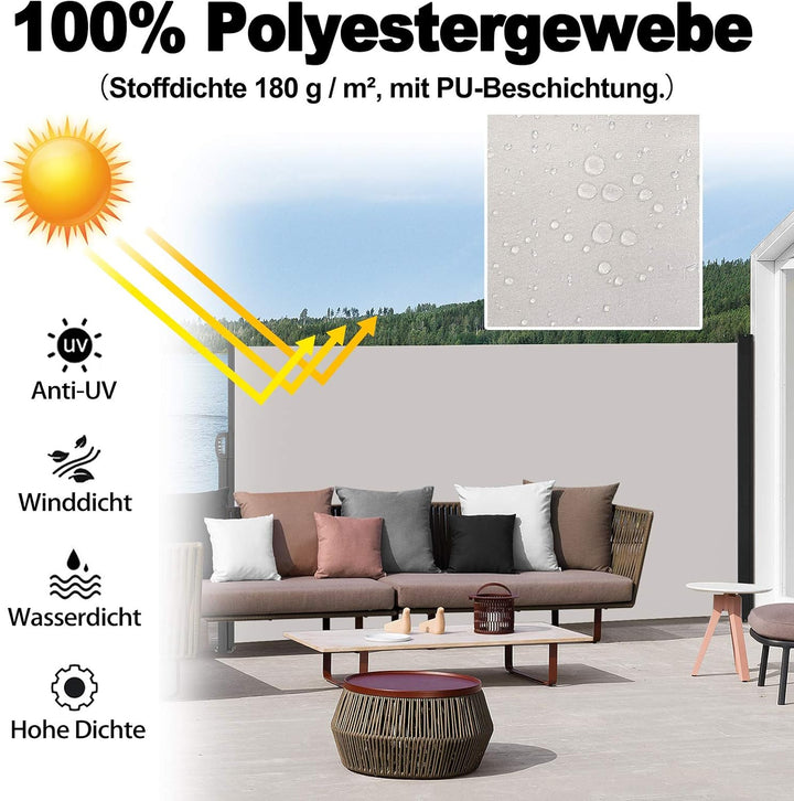 YUENFONG Sichtschutz Garten Seitenmarkise Windschutz Sonnenschutz Zaun Markisenstoff Ausziehbar Mark