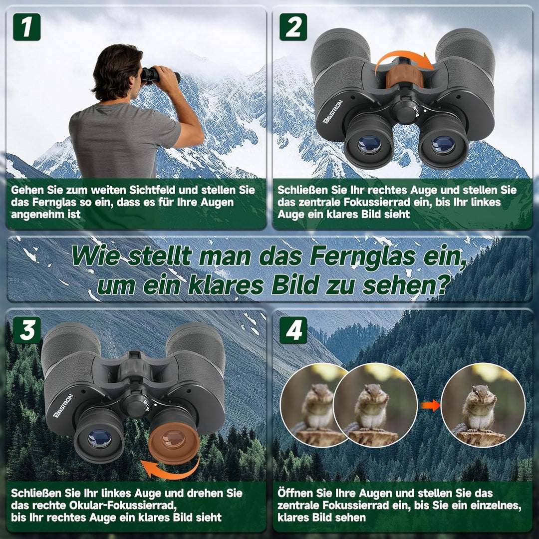BOSTRON Kompaktes Fernglas 7x50 für Erwachsene, Stossfest HD Ferngläser mit PORRO-Prism,Profi Feldst