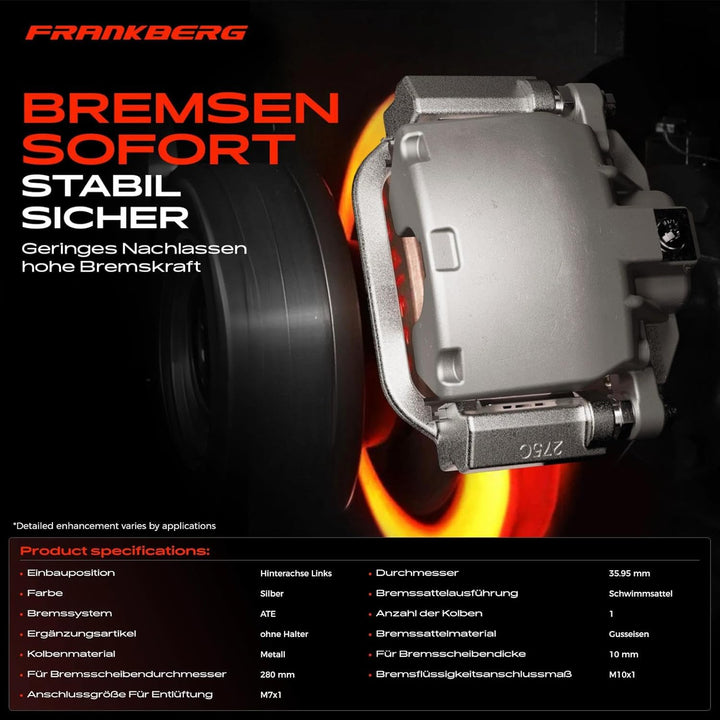 Frankberg Bremssattel Bremszange Hinten Links Kompatibel mit 3er E36 1990-1999 Z1 Roadster 1990-1991