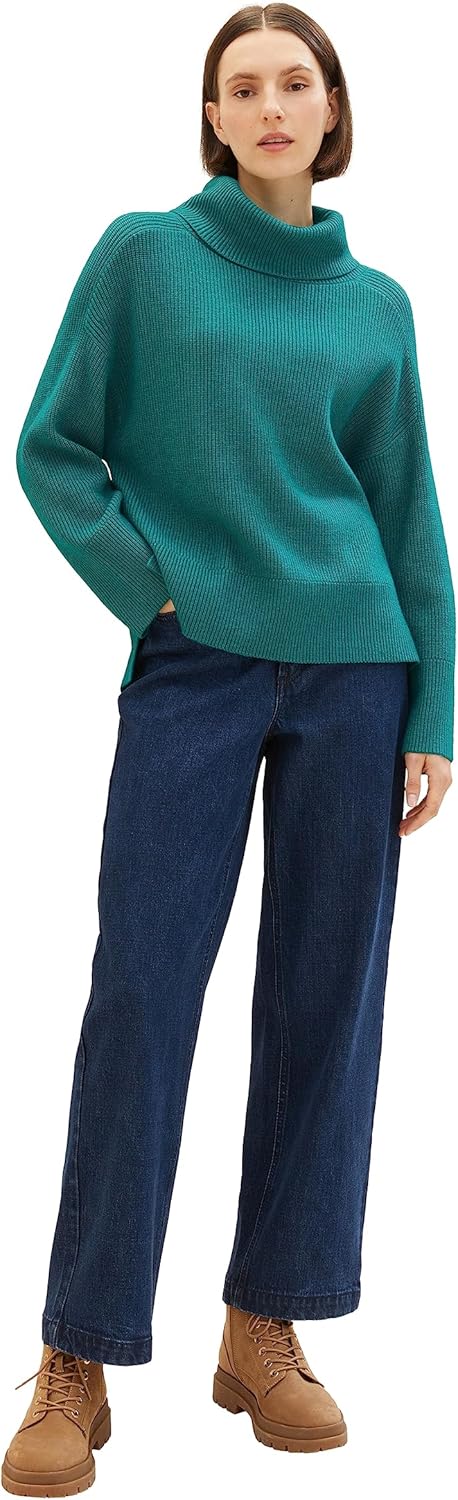 Tom Tailor Damen 1037786 Pullover mit Rollkragen (1er Pack) XL 32402 - Ever Green Melange, XL 32402