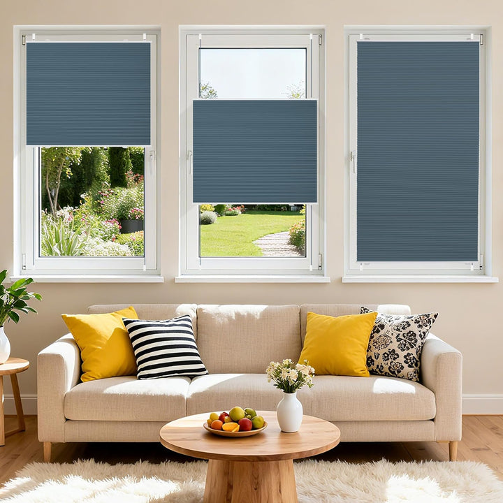 BelleMax Plissee Verdunklung Klemmfix Wabenplissee ohne Bohren Blau-Weiss 80x110cm(BxH), Thermo Verd