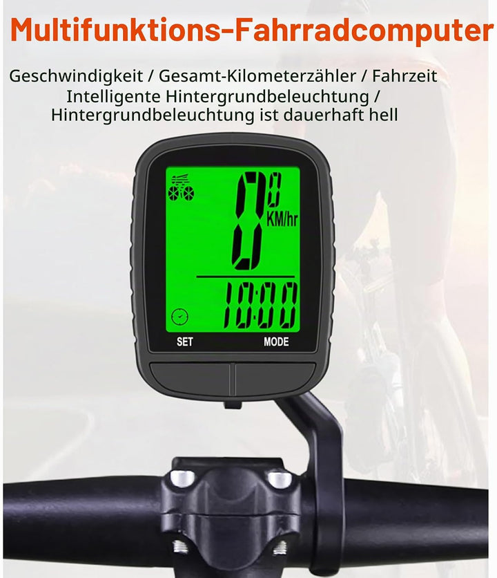 Fahrradcomputer Kabellos, 24 Funktionen Fahrradtacho Auto Schlaf Aufwachen Hintergrundbeleuchtung Re