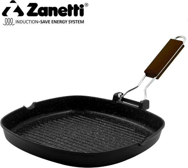 Zanetti, Grillpfanne 20 x 20 cm, Grillplatte aus Aluminium-Druckguss mit hoher Dicke, Grillplatte fü