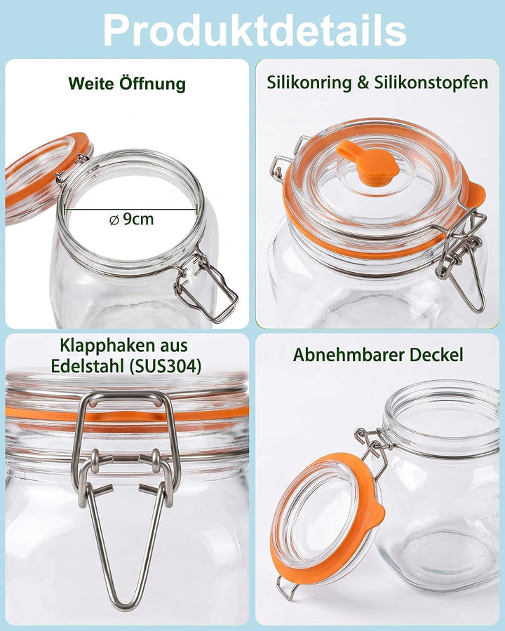 2er-Pack Fermentierglas 1L mit Gärventil und Gewicht: Premium Fermentationsglas Auslaufsicheres Ferm
