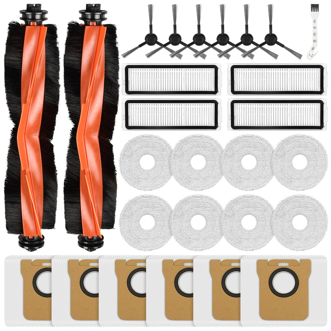27 Stück Zubehör für Xiaomi X20 Max / X20 Pro Saugroboter, 2 Hauptbürste, 6 Staubbeutel, 8 Wischpad,