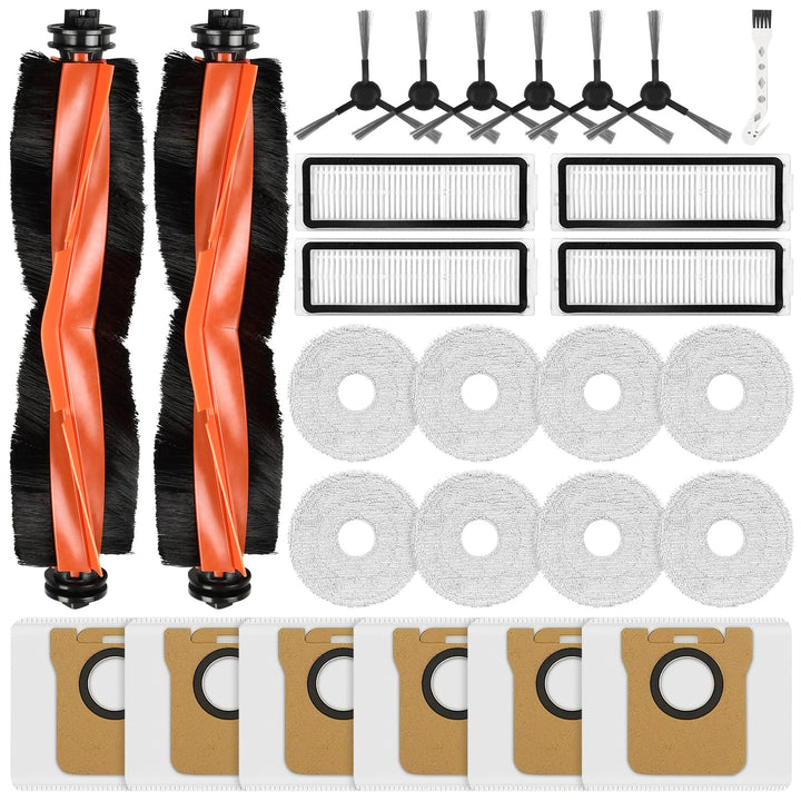 27 Stück Zubehör für Xiaomi X20 Max / X20 Pro Saugroboter, 2 Hauptbürste, 6 Staubbeutel, 8 Wischpad,