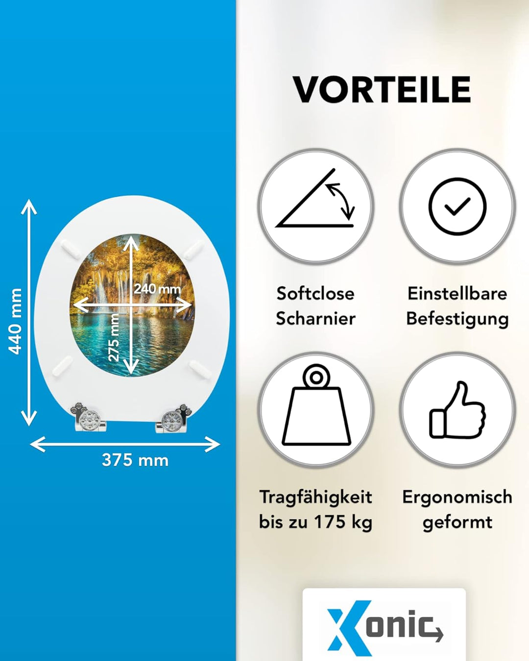 Xonic Design WC-Sitz - Premium Klo-Deckel - Toilettensitz mit Absenkautomatik - hochwertige Klobrill