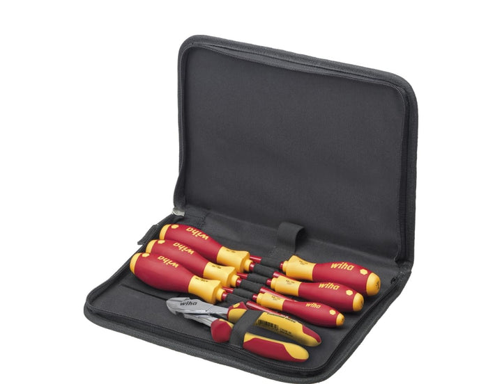Wiha Werkzeug Set Elektriker Schraubendreher, Kraftseitenschneider 7-tlg. in Tasche (38020) Set Elek