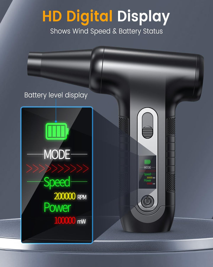 Elektrische Staubgebläse 200000 RPM mit HD‑Display - Air Duster Mini‑Gebläse für PC‑Reinigung mit LE