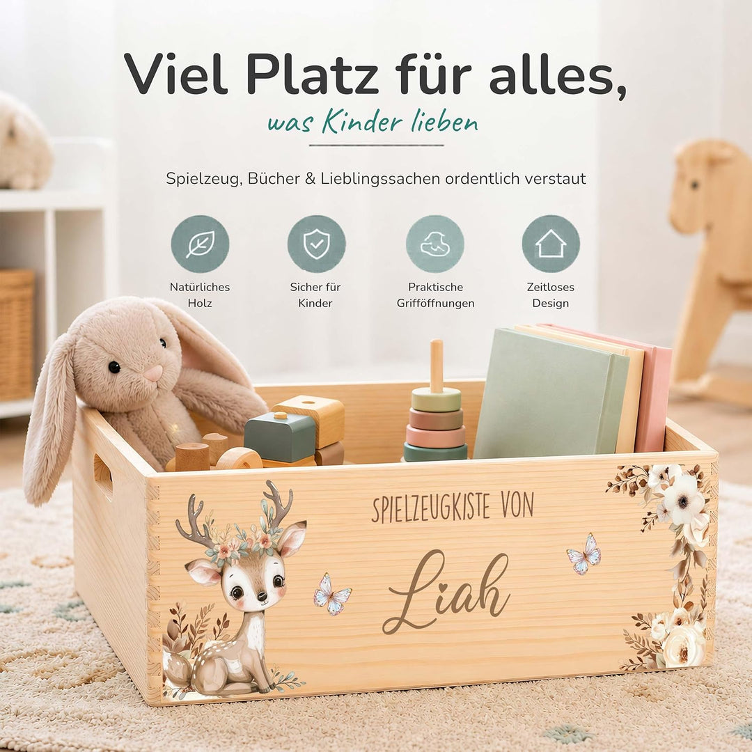 Kidsmood - Spielzeugkiste aus Holz mit Wunschnamen | Aufbewahrungsbox Kinder Spielzeug & Bücher | Pr